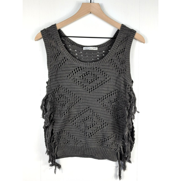 Autumn Cashmere Knit Sweater Vest Womens S Gray Fringe Sleeveless Boho Chic - Picture 1 of 11